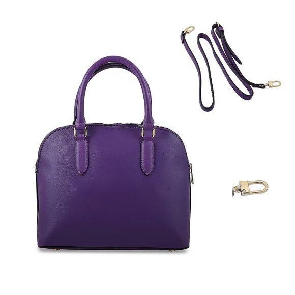 Trina Turk Royal Purple Dome Crossbody Satchel Handbag With Strap Card Wallet - Picture 4 of 11